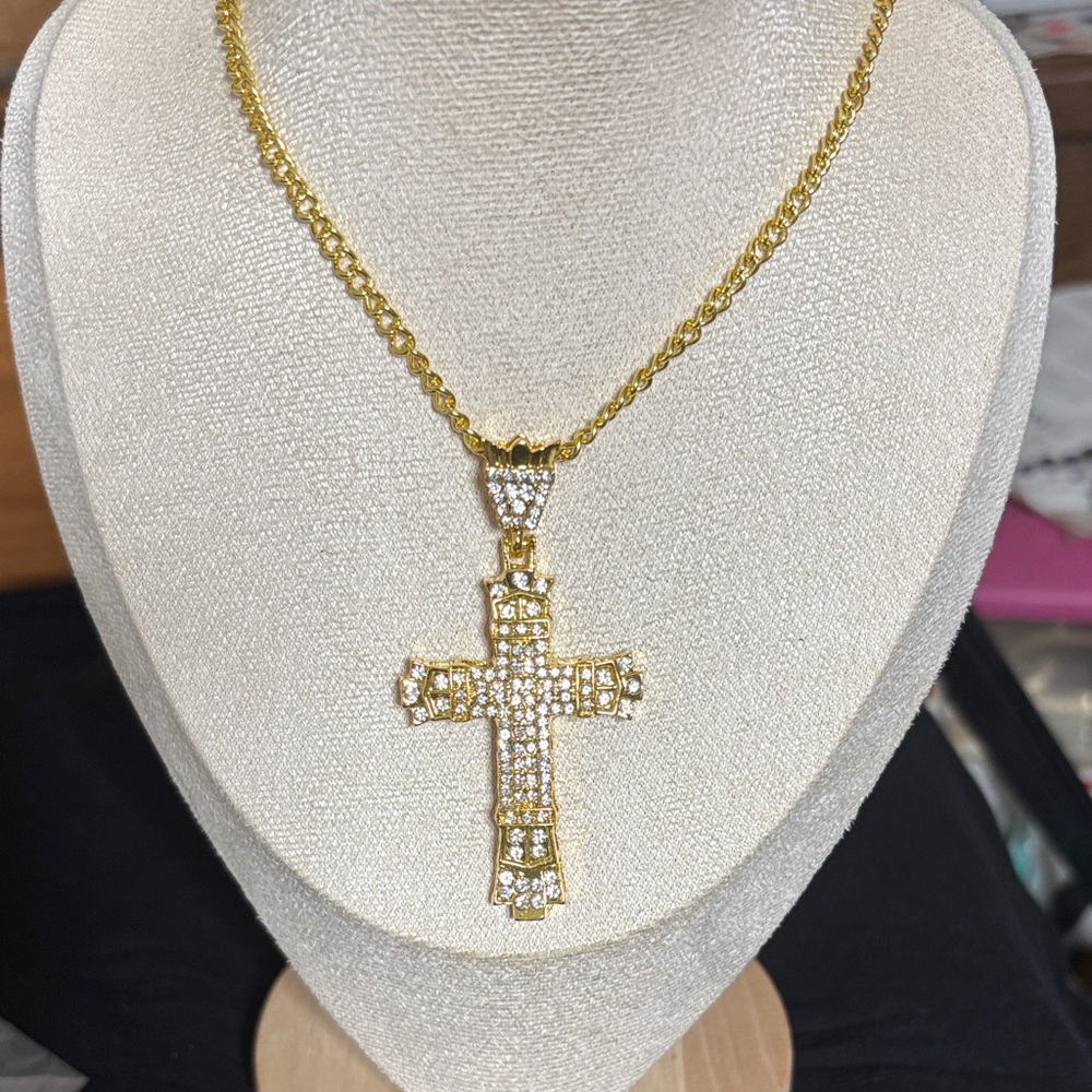 Gold and Silver Cross Pendant Necklace